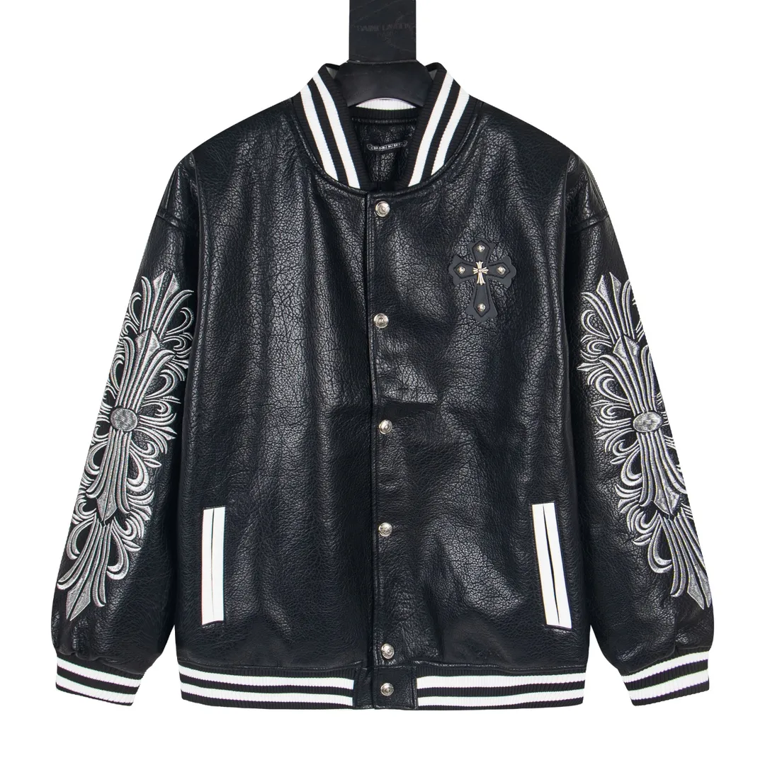 P380 model number Y620 Chrome Hearts Fw25 Chrome Hearts Unicorn Cross Baseball Jacket, same style for men and women, hot new product, original customized woolen fabric with a little thickness, early spring weather is still very good on the upper body, imported spliced pu leather sleeves, original molding and fine leather material, super heavy engineering design on the chest and back, exclusive custom cross metal decoration, customized loose fit, very handsome for both men and women, all details respect the original Mold customization of distressed cross snaps with incomparable distressed texture SIZE:M-XXL